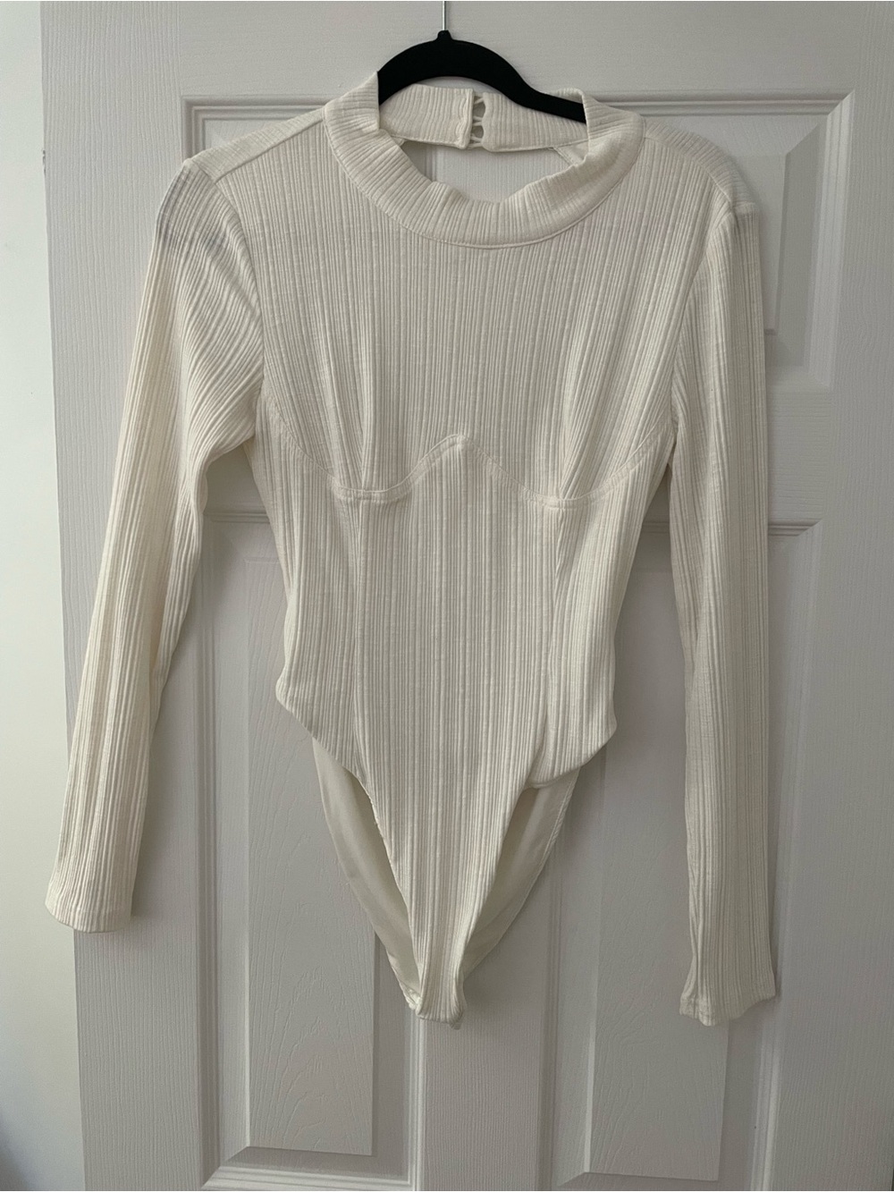 Sabo Skirt Cream Ribbed Open Back Long-Sleeve One-Piece Bodysuit